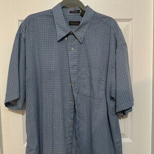 Short Sleeve Van Heusen Men's blue checkered Dress Shirt size 18 - 18 1/2